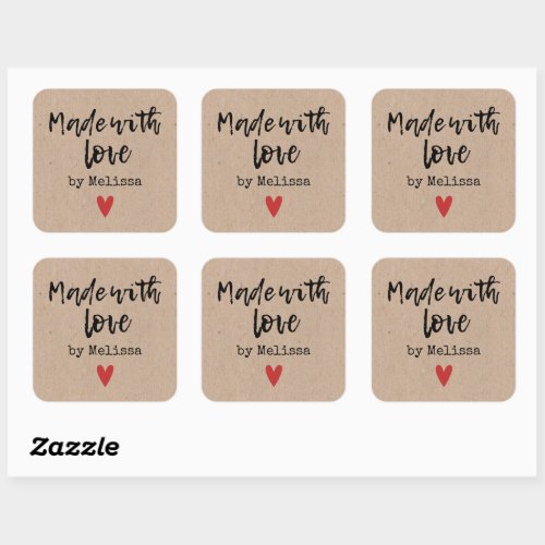 Personalized Kraft Homemade With Love Square Stick Square Sticker