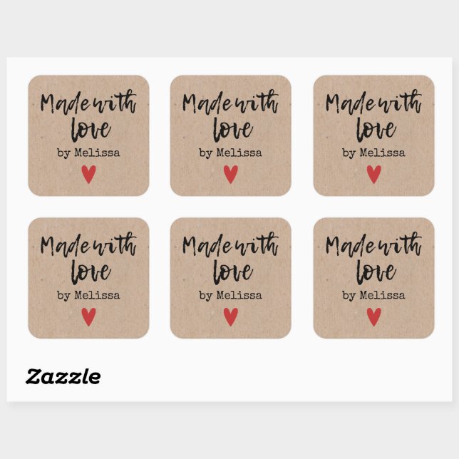 Personalized Kraft Homemade With Love Square Stick Sticker (Sheet)