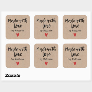 Personalized Kraft Homemade With Love Square Stick Sticker