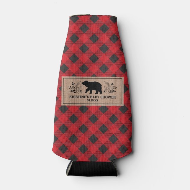 Personalized Kraft Lumberjack Buffalo Plaid Bottle Cooler (Front)