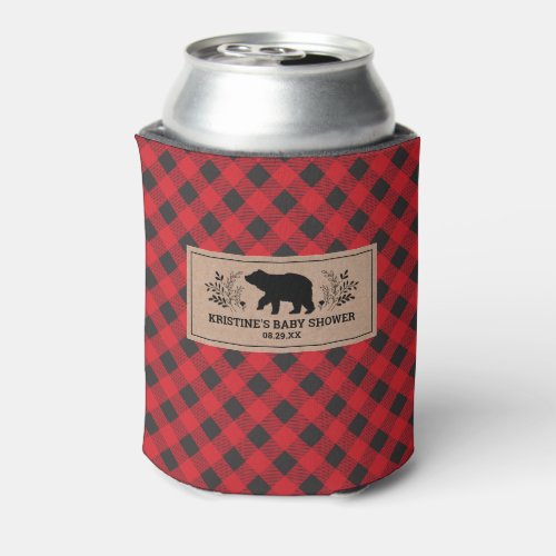Personalized Kraft Lumberjack Buffalo Plaid Can Cooler