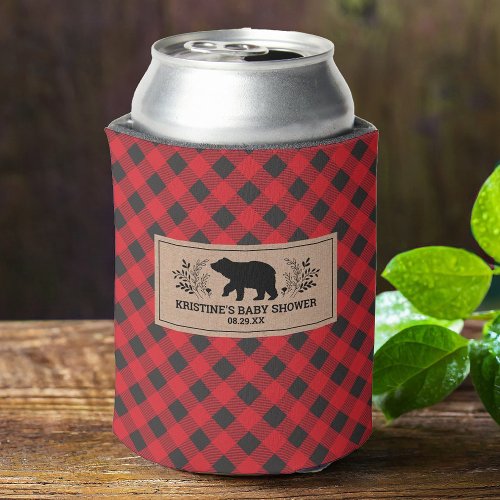 Personalized Kraft Lumberjack Buffalo Plaid Can Cooler