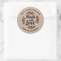 Personalized Kraft Made With Love Christmas Classic Round Sticker