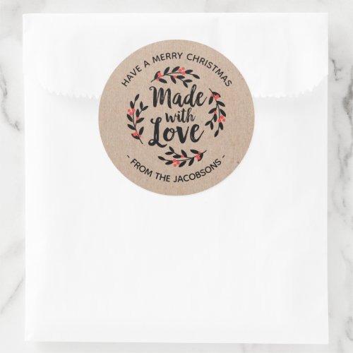 Personalized Kraft Made With Love Christmas Label