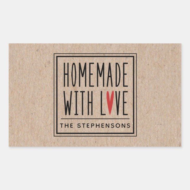Personalized Kraft Made With Love Rectangular Sticker (Front)
