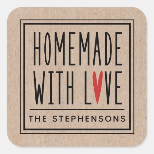 Personalized Kraft Made With Love Square Sticker