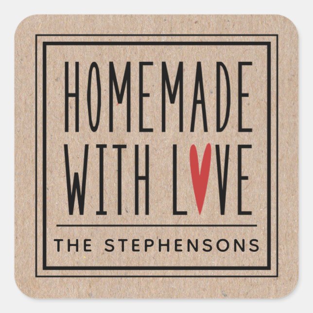 Personalized Kraft Made With Love Square Sticker (Front)