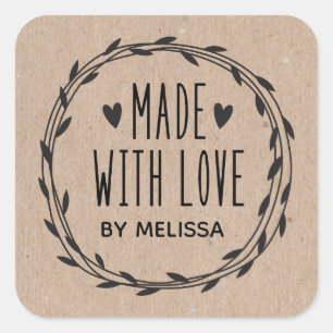 Personalized Kraft Made With Love Square Sticker