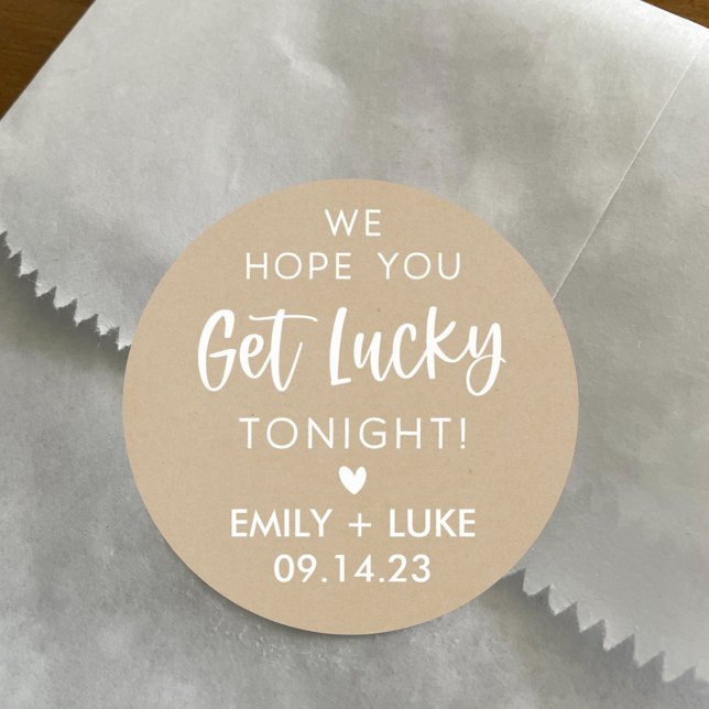 Personalized Kraft Wedding Lottery Ticket Favor Classic Round Sticker (Creator Uploaded)