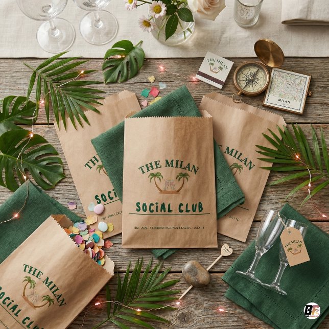 Personalized Kraft Wedding Tropical Palm Trees & H Favor Bag (Creator Uploaded)