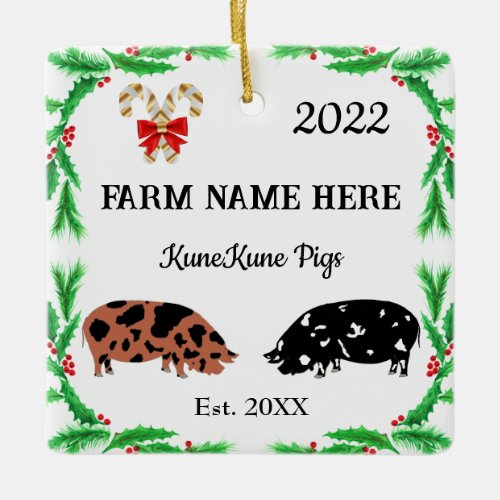 Personalized KuneKune Pig Farm Christmas 2 Ceramic Ornament