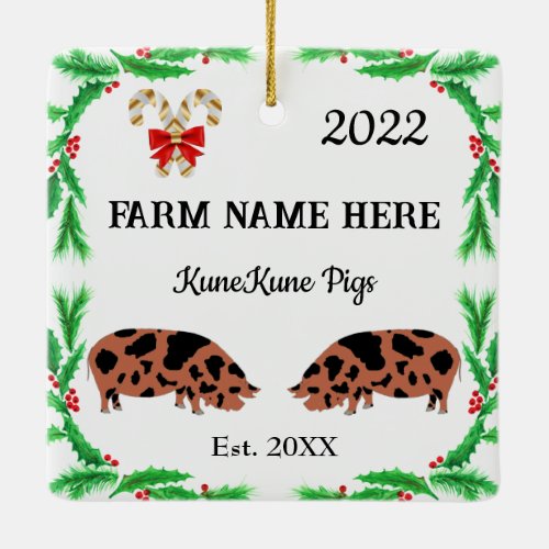 Personalized KuneKune Pig Farm Christmas Ceramic Ornament