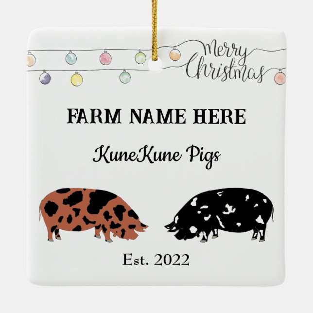 Personalized KuneKune Pig Farm White Christmas #2 Ceramic Ornament (Back)