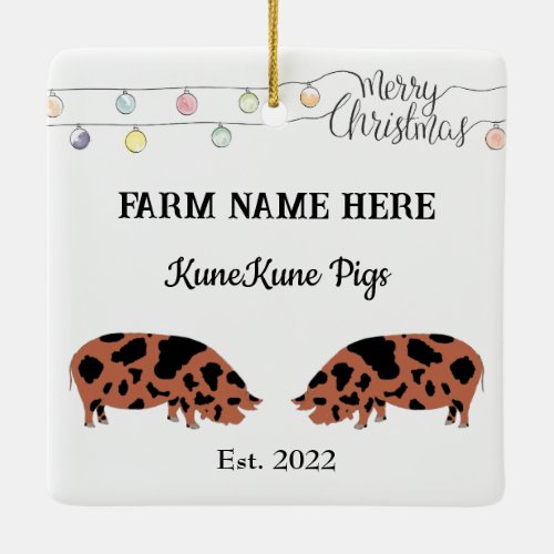 Personalized KuneKune Pig Farm White Christmas Ceramic Ornament