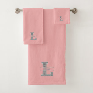 Personalized L Initial Silver Monogram Your Name Bath Towel Set