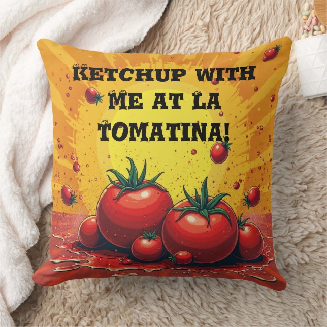 Personalized La Tomatina  – Custom Tomato Festival Throw Pillow (Blanket)