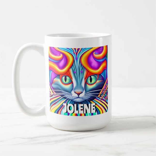 Personalized Label | Unique Mystical Kitty Cat Coffee Mug (Left)