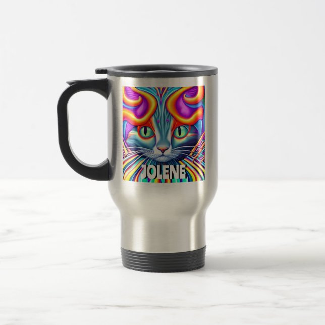Personalized Label | Unique Mystical Kitty Cat Travel Mug (Left)
