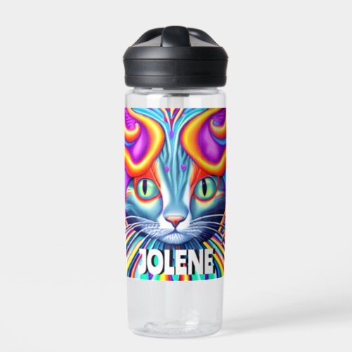 Personalized Label  Unique Mystical Kitty Cat Water Bottle