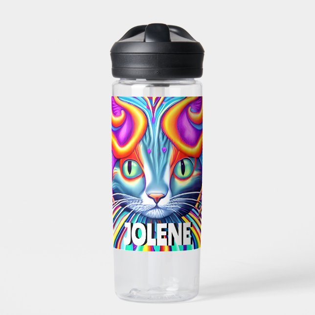 Personalized Label | Unique Mystical Kitty Cat Water Bottle (Front)