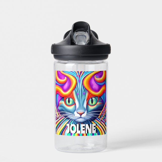 Personalized Label | Unique Mystical Kitty Cat Water Bottle (Front)