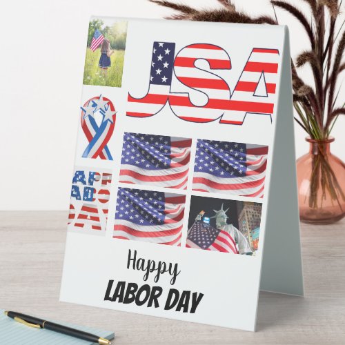 Personalized Labor Day 8 Photo Collage  Table Tent Sign