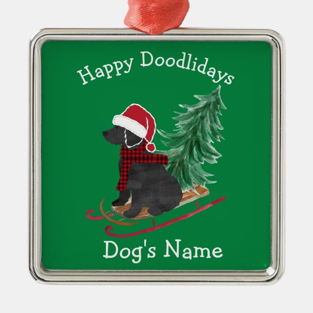 Personalized Labradoodle Christmas Sled Metal Ornament (Front)