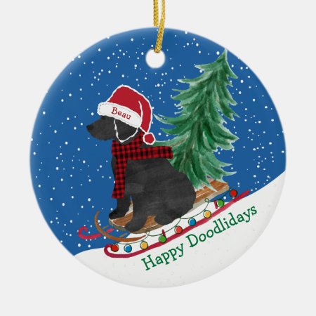 Personalized Labradoodle Christmas Snow Sled Ceramic Ornament