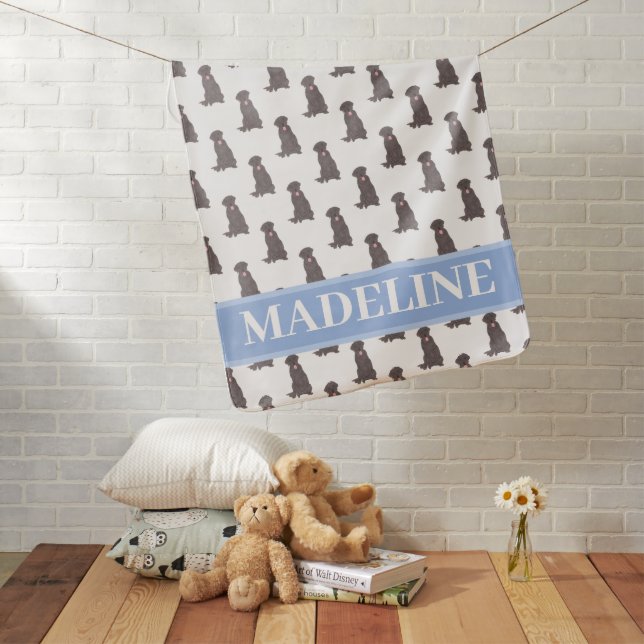 Personalized Labrador (Chocolate Brown) Blue Baby Blanket (In Situ)
