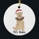Personalized Labrador (Dudley) Ceramic Ornament<br><div class="desc">Make the nice list this year with a personalized ornament of your favorite little dudley labrador in a santa hat and red and green holly wreath! For the sweetest gifts,  pair it with a matching art print or another item from my dudley labrador collection!</div>