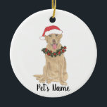 Personalized Labrador (Dudley) Ceramic Ornament<br><div class="desc">Make the nice list this year with a personalized ornament of your favorite little dudley labrador in a santa hat and red and green holly wreath! For the sweetest gifts,  pair it with a matching art print or another item from my dudley labrador collection!</div>