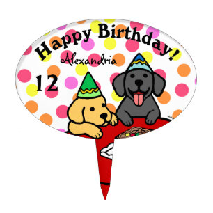 Personalized Labrador Puppies Happy Birthday Cake Topper