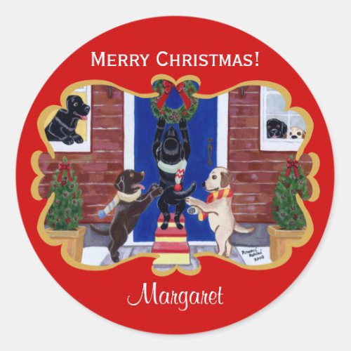 Personalized Labrador Retriever Christmas Fun Classic Round Sticker
