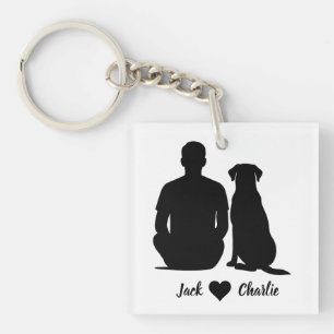 Personalized Labrador Retriever Dog And Male Owner Keychain