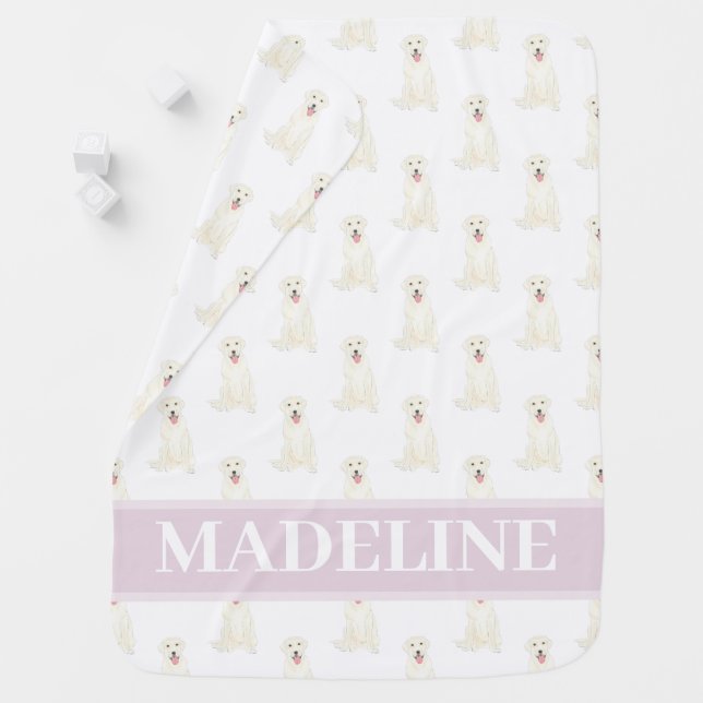 Personalized Labrador (White) Pink & White Baby Blanket (In Situ)