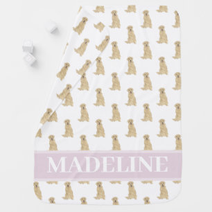 Personalized Labrador (Yellow) Pink & White Baby Blanket