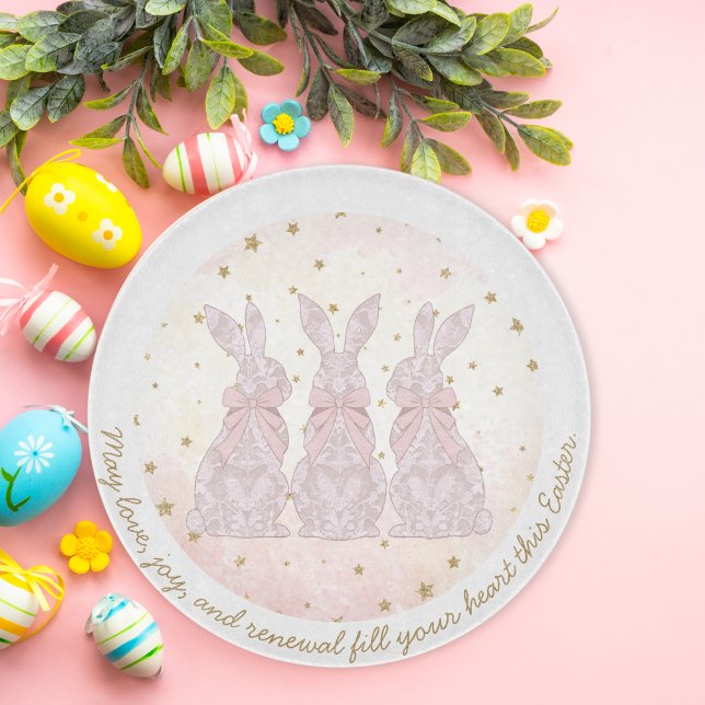 Personalized Lace Bunny Easter Glass Cutting Board (Personalized Lace Bunny Easter Glass Cutting Board)