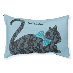 Personalized Lace Cat Pet Bed Cute Faux Lace Blue