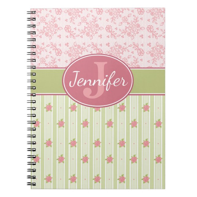 Personalized Lace & English Garden Notebook (Front)