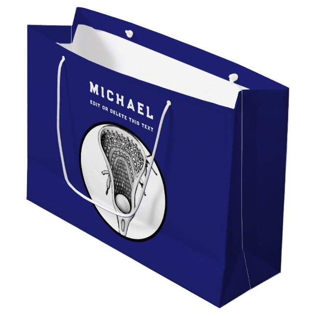 Personalized Lacrosse Blue Large Gift Bag (Front Angled)