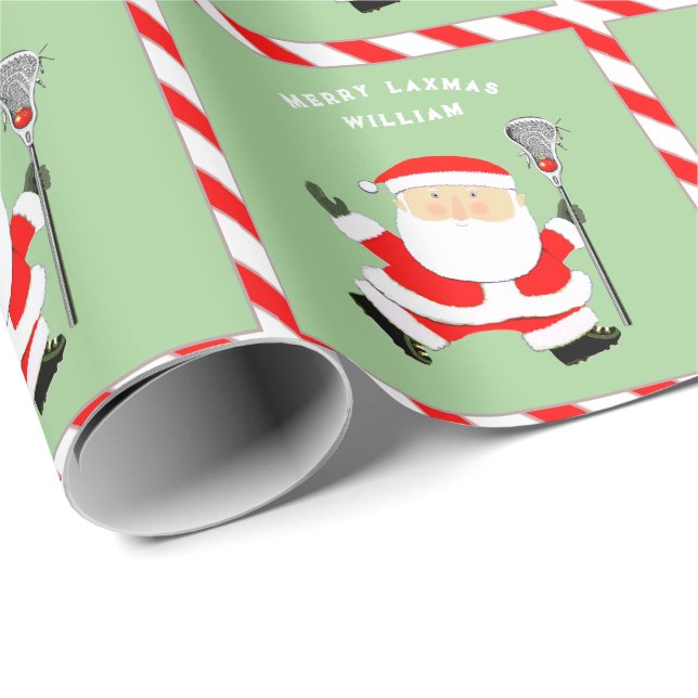 Personalized Lacrosse Christmas Gift Wrapping Paper (Roll Corner)