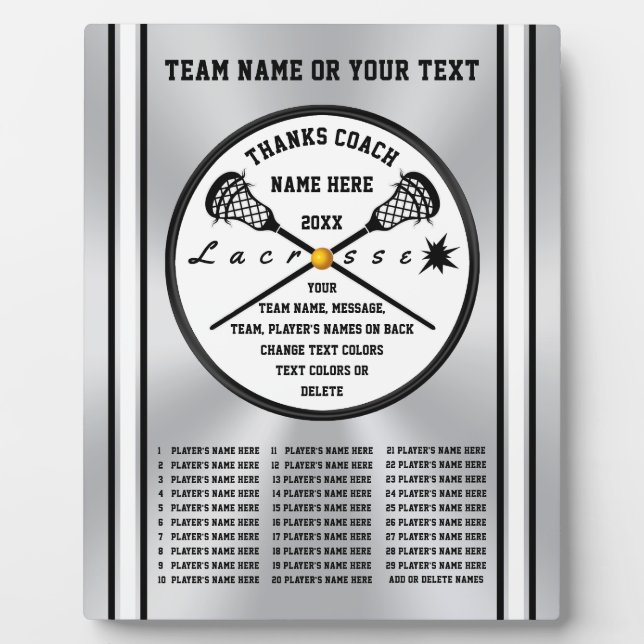 Personalized, Lacrosse Coach Gifts, All Players Plaque (Front)