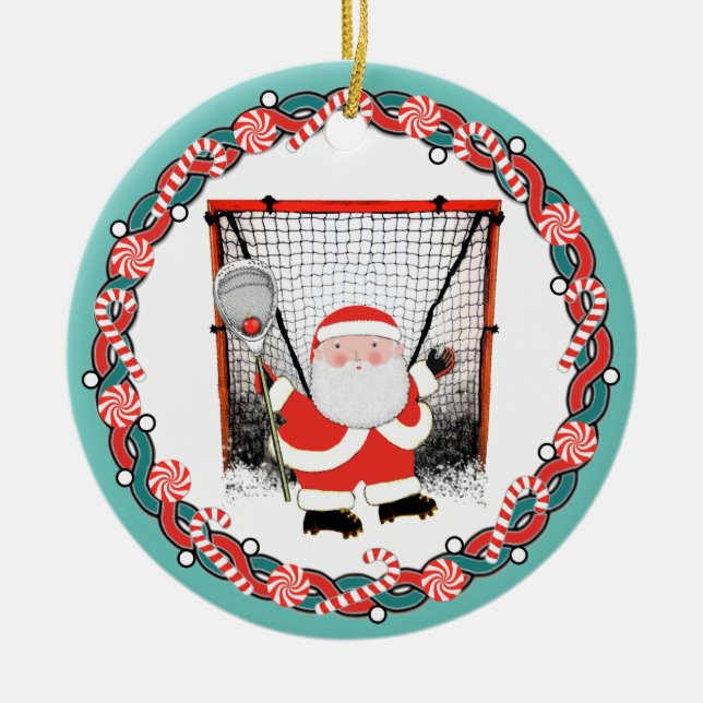 Personalized Lacrosse Goalie Christmas Gift Ceramic Ornament (Front)