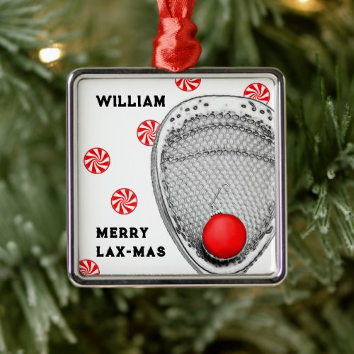 Personalized Lacrosse Goalie Christmas Metal Ornament