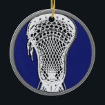 Personalized Lacrosse Keepsake Ceramic Ornament<br><div class="desc">Lacrosse player award or unique Christmas ornament,  graduation gift or senior night keepsake featuring lax stick illustration on blue background. Edit text to add player's name and year.</div>