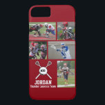 Personalized Lacrosse Photo Collage Name Number iPhone 8/7 Case<br><div class="desc">This personalized Lacrosse iPhone case features your 5 photos, player&#39;s name, number and team name. Personalize with action shots, a team photo, tournament photos, etc. Easily change the background color to match your team&#39;s colors - just click customize and then the small eye dropper. The perfect photo collage to show...</div>