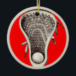 Personalized Lacrosse Player 2025 Keepsake Ceramic Ornament<br><div class="desc">Lacrosse team player award or keepsake gift featuring lax stick and ball illustration on red background. Edit text to add player's name and the year.</div>