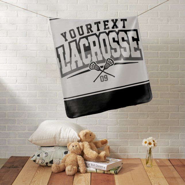 Personalized Lacrosse Player ADD NAME Team Number Baby Blanket (In Situ)