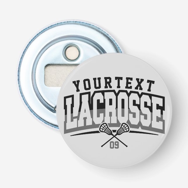 Personalized Lacrosse Player ADD NAME Team Number Bottle Opener (Front)