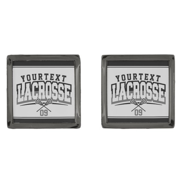 Personalized Lacrosse Player ADD NAME Team Number Cufflinks (Front)